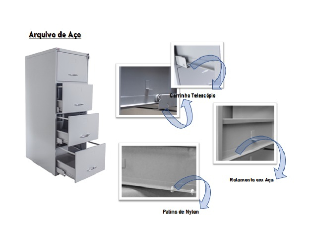 (OFC4) ARQUIVO DE AO TELESCPICO P/ PASTA SUSPENSA C/ 4 GAVETAS CHP 26